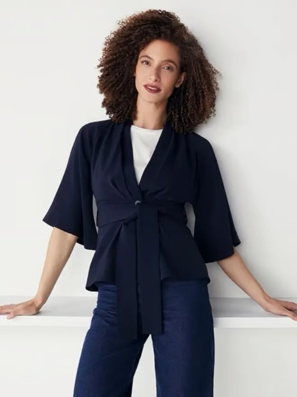 The Fold London Clever Crepe Kimono Jacket Navy UK 16 US 12 NWT